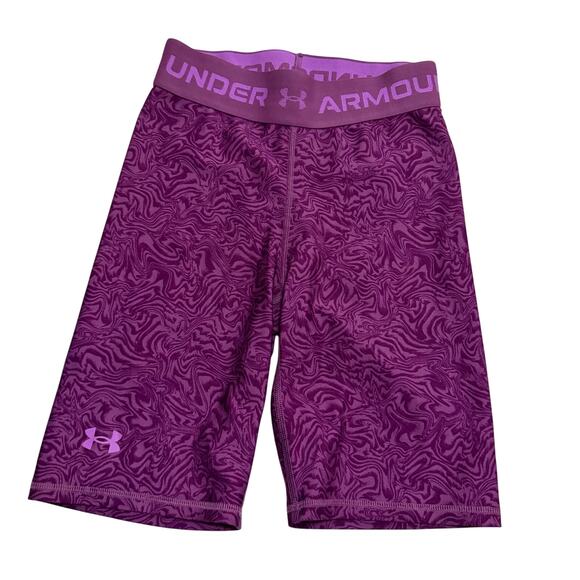Under Armour fitted shorts purple long biker sz S flattering womens activewear - Picture 2 of 11